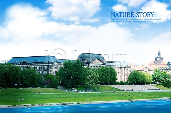 사람없음 PSD 편집이미지 강 건축물 관광지 구름(자연) 나무 도시 독일 드레스덴 야외 유럽 잔디 풍경(경치) 해외풍경