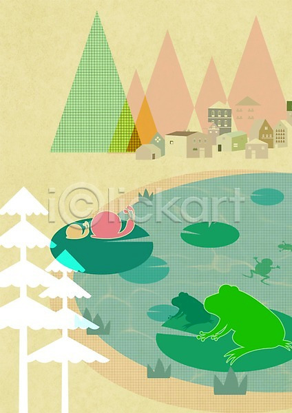 사람없음 PSD 일러스트 개구리 나무 달팽이(동물) 동물 마을 백그라운드 산 연못 연잎 잎 자연 자연백그라운드 풀(식물)