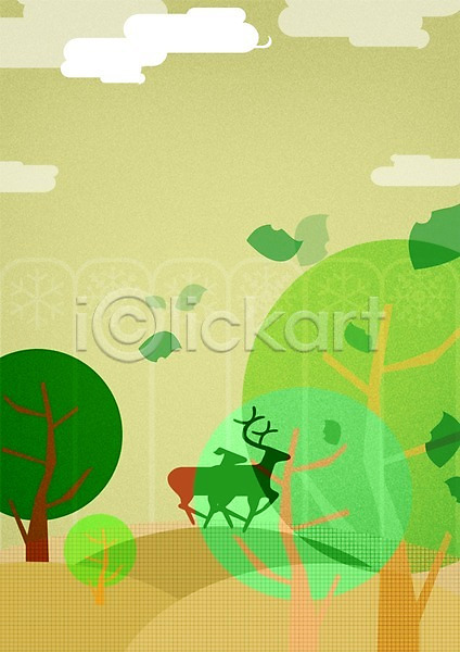사람없음 PSD 일러스트 구름(자연) 나무 나뭇잎 동물 동산 백그라운드 사슴 잎 자연 자연백그라운드