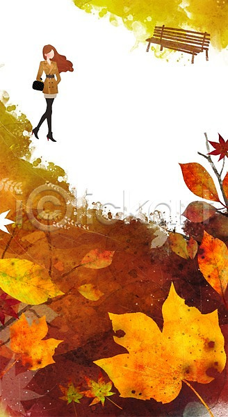사람 성인 성인만 성인여자만 여자 여자만 여자한명만 한명 PSD 일러스트 가을(계절) 가을배경 거리 계절 나무 낙엽 단풍 단풍나무 백그라운드 벤치 풍경(경치)