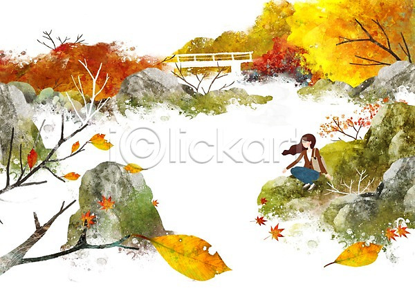 사람 성인 성인만 성인여자만 여자 여자만 여자한명만 한명 PSD 일러스트 가을(계절) 가을배경 계곡 계절 나무 나뭇가지 낙엽 단풍 단풍나무 돌(바위) 바위(돌) 백그라운드 산 은행나무 풍경(경치)