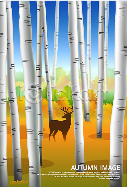 사람없음 EPS 실루엣 일러스트 가을(계절) 가을배경 계절 나무 동물 백그라운드 사계절 사슴 숲 숲속 풍경(경치)
