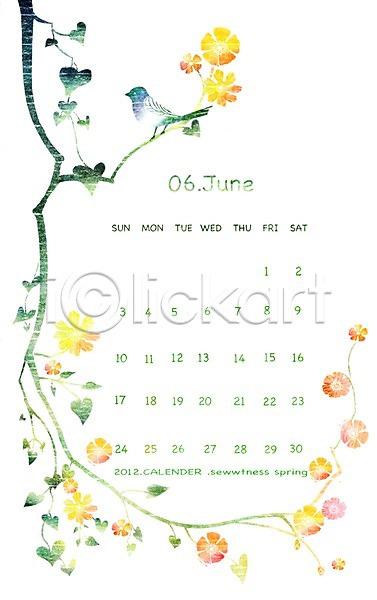 사람없음 PSD 일러스트 6월 꽃 꽃나무 나뭇가지 달력 동물 백그라운드 조류 줄기 틀 프레임 한마리