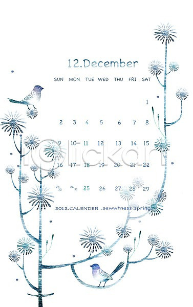 사람없음 PSD 일러스트 12월 겨울 나무 나뭇가지 달력 동물 두마리 백그라운드 조류 틀 파랑새(새) 프레임