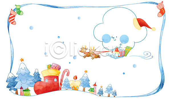 사람없음 PSD 일러스트 겨울 구름(자연) 나무 날씨 눈(날씨) 눈보라 눈사람 루돌프 백그라운드 산타클로스 선물 소나무 양말 주택 초 크리스마스트리 흐림