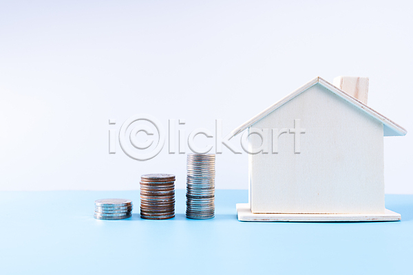 사람없음 JPG 포토 해외이미지 금융 돈 동전 재산 저축 주택 집모양 흰배경
