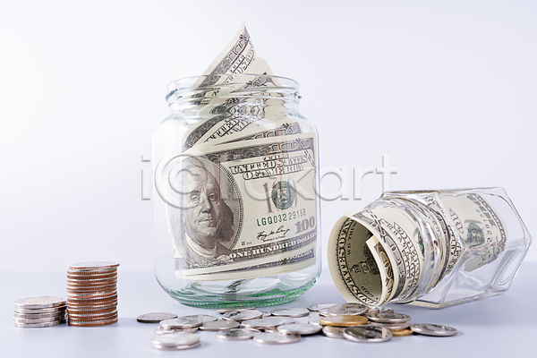 절약 사람없음 JPG 포토 해외이미지 경제 금융 동전 동전탑 저금통 저축 지폐 회색배경