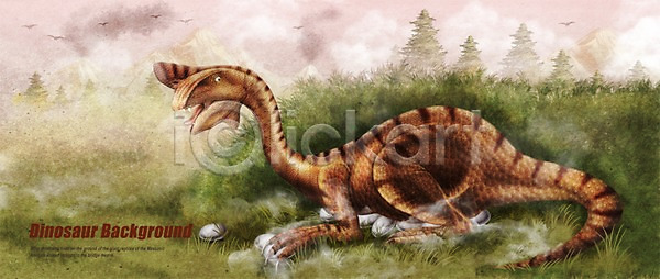 신비 사람없음 PSD 일러스트 계란 공룡 공룡백그라운드 나무 동물 백그라운드 알 오비랍토르 파충류 풀(식물) 한마리