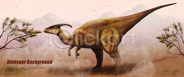 신비 사람없음 PSD 일러스트 공룡 공룡백그라운드 나무 동물 백그라운드 백악기후기 북아메리카 초식공룡 파라사우롤로푸스 파충류 풀(식물) 한마리