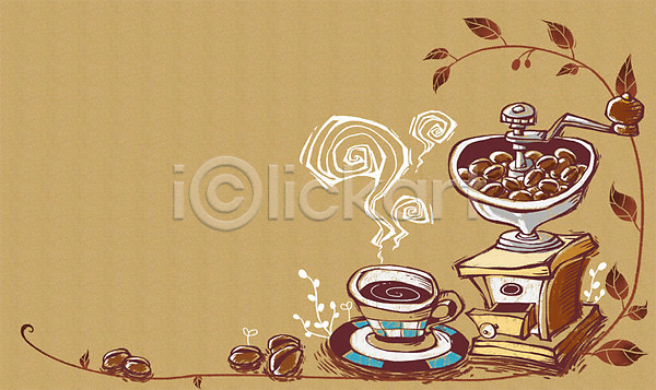 사람없음 PSD 라인일러스트 일러스트 초크일러스트 그라인더 백그라운드 선 원두 음료 음식 잎 줄기 카페 커피 커피잔