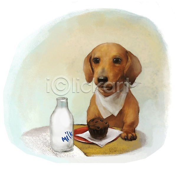 귀여움 사람없음 PSD 갈색 강아지 개 닥스훈트 동물 디저트 머핀 반려동물 백그라운드 우유 유제품 음료 포유류 한마리