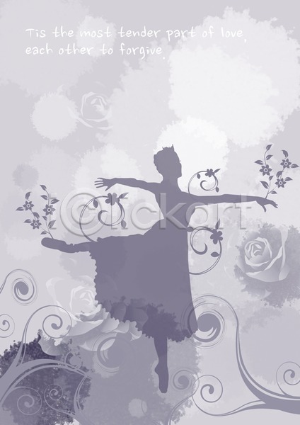사람 여자 한명 PSD 카드템플릿 템플릿 꽃 꽃무늬 단어 댄서 무늬 문양 문자 발레 발레리나 백그라운드 영어 춤 포즈 회색