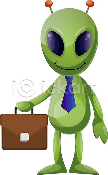 사람없음 EPS 일러스트 해외이미지 넥타이 비즈니스 비즈니스맨 서류가방 외계인 초록색 캐릭터 해외202004 해외202105