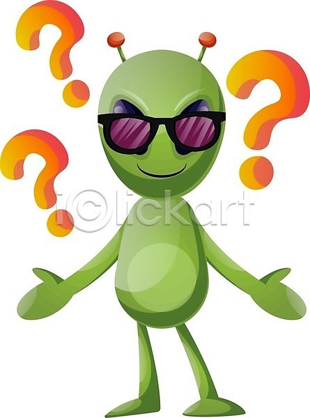 의문 호기심 사람없음 EPS 일러스트 해외이미지 물음표 선글라스 외계인 초록색 캐릭터 해외202004 해외202105