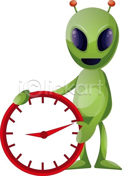 사람없음 EPS 일러스트 해외이미지 시계 외계인 잡기 초록색 캐릭터 해외202004 해외202105
