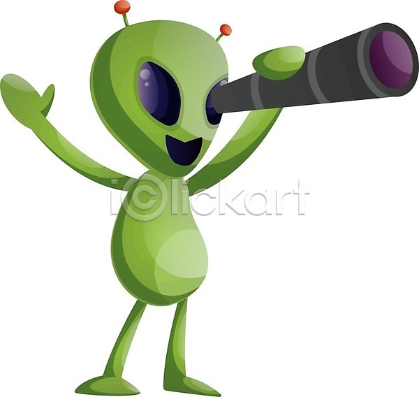 사람없음 EPS 일러스트 해외이미지 들기 망원경 외계인 초록색 캐릭터 해외202004 해외202105
