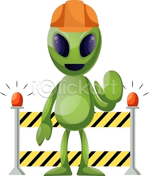 사람없음 EPS 일러스트 해외이미지 건설근로자 안전 안전가드 안전모 외계인 초록색 캐릭터 통제 해외202004 해외202105