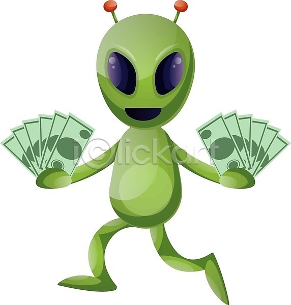 사람없음 EPS 일러스트 해외이미지 들기 외계인 지폐 초록색 캐릭터 해외202004 해외202105