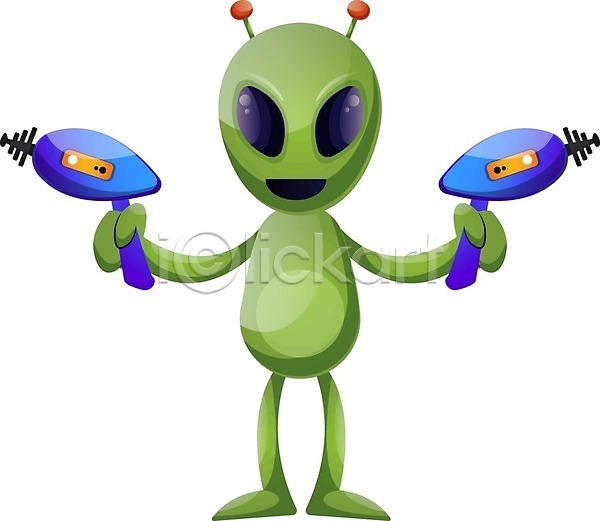 사람없음 EPS 일러스트 해외이미지 들기 외계인 초록색 총 캐릭터 해외202004 해외202105