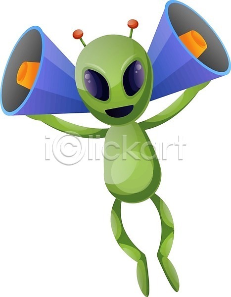 사람없음 EPS 일러스트 해외이미지 듣기 스피커 외계인 초록색 캐릭터 해외202004 해외202105