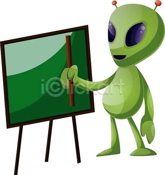 사람없음 EPS 일러스트 해외이미지 강의 교사 서기 수업 외계인 초록색 칠판 캐릭터 해외202004 해외202105
