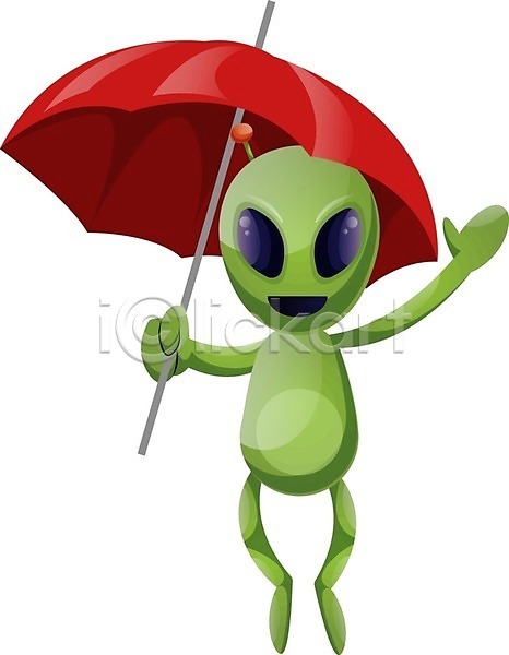 사람없음 EPS 일러스트 해외이미지 비행 손인사 외계인 우산 초록색 캐릭터 해외202004 해외202105