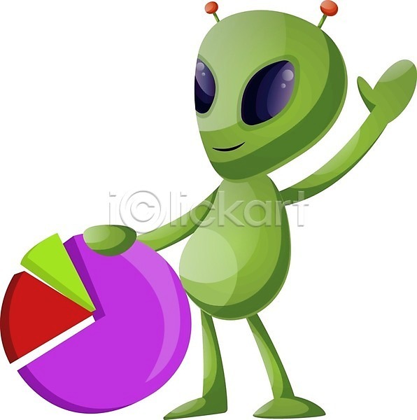 사람없음 EPS 일러스트 해외이미지 손들기 외계인 원그래프 초록색 캐릭터 해외202004 해외202105