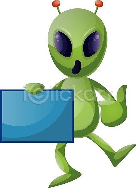사람없음 EPS 일러스트 해외이미지 들기 보여주기 외계인 초록색 캐릭터 판넬 해외202004 해외202105
