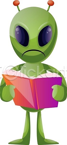 지루함 사람없음 EPS 일러스트 해외이미지 독서 들기 외계인 책 초록색 캐릭터 해외202004 해외202105