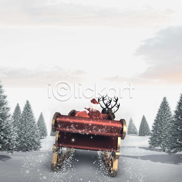추위 축하 남자 백인 한명 JPG 포토 해외이미지 겨울 나무 눈내림 디지털 마법 빨간색 산타클로스 선물 순록 숲 썰매 얼음 자연 전나무 축제 컴퓨터그래픽 크리스마스 풍경(경치) 해외202105 환경 황금 휴가