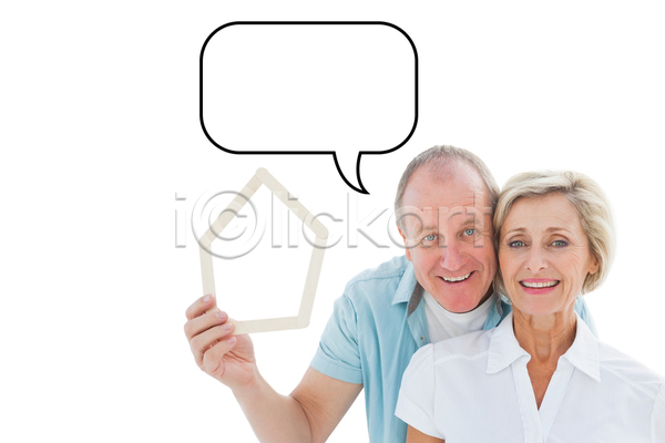 사랑 함께함 행복 50대 남자 노년 두명 백인 여자 중년 JPG 포토 해외이미지 관계 금발 대출 말풍선 메시지 모델 미소(표정) 보여주기 부동산 셔츠 의사소통 잡기 카피스페이스 캐주얼 커플 통신 포즈 해외202105