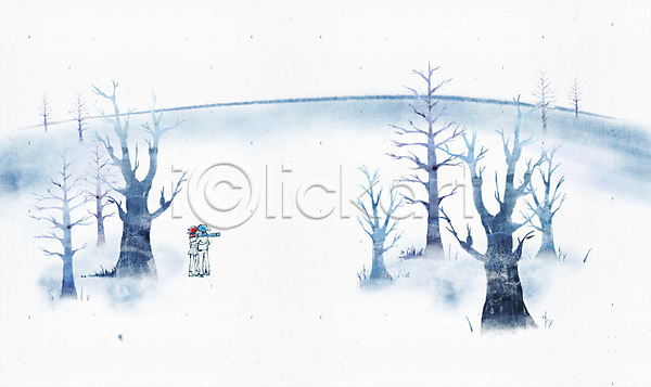 남자 두명 사람 성인 성인만 여자 PSD 일러스트 겨울 겨울배경 나무 눈(날씨) 백그라운드 수묵화 캘리그라피 캘리배경 커플 풍경(경치)
