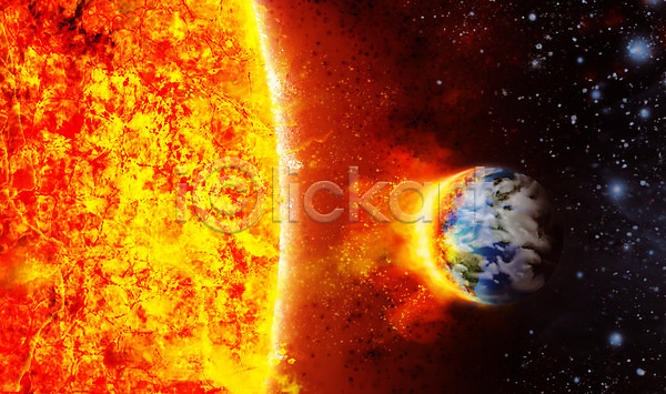 뜨거움 위험 사람없음 PSD 일러스트 SF 공상 과학 기후변화 기후위기 멸망 별 불 온도 우주 위기 은하 지구 태양