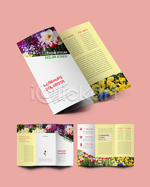 사람없음 AI(파일형식) ZIP 템플릿 3단접지 꽃 꽃축제 내지 노란색 리플렛 정원 튤립 팜플렛 표지 표지디자인