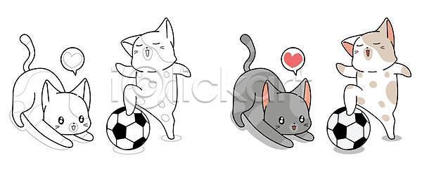 사람없음 EPS 일러스트 해외이미지 고양이 색칠공부 여러마리 장난 축구공 하트