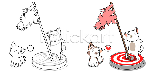 사람없음 JPG 일러스트 해외이미지 고양이 과녁판 깃발 들기 색칠공부 여러마리 하트 해외일러스트