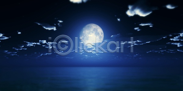 사람없음 3D JPG 포토 해외이미지 구름(자연) 달 바다 밤하늘 야간