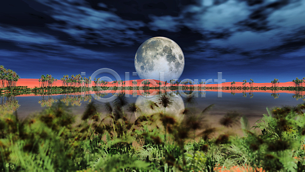 사람없음 3D JPG 포토 해외이미지 구름(자연) 달 반사 밤하늘 수평선 야간 태양 호수