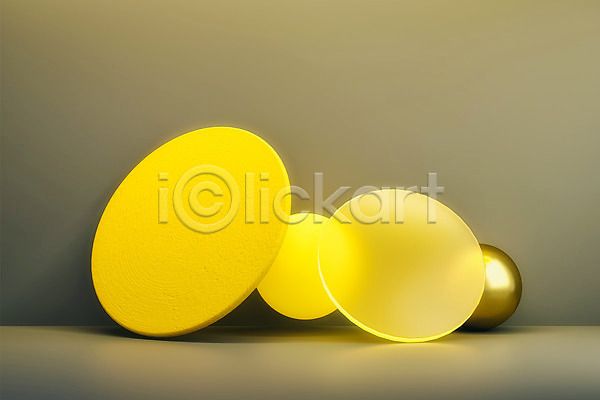 사람없음 3D PSD 디지털합성 편집이미지 노란색 백그라운드 원형 유리 입체도형 편집 편집소스