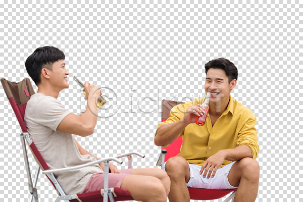 우정 즐거움 행복 휴식 20대 남자 두명 성인 성인남자만 한국인 PNG 앞모습 편집이미지 누끼 들기 맥주 미소(표정) 바캉스 상반신 앉기 여행 의리 친구 캠핑 캠핑의자 캠핑장 편집 편집소스 홈캉스 휴가