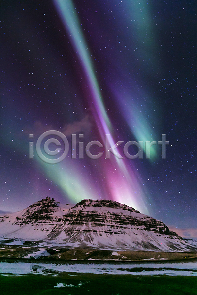 신비 사람없음 JPG 포토 해외이미지 겨울 별 산 아이슬란드 야간 야외 오로라 자연 풍경(경치) 해외202004 해외202105
