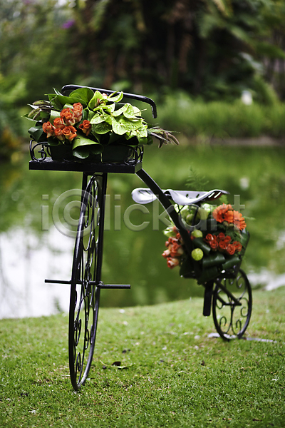 사람없음 JPG 아웃포커스 포토 해외이미지 꽃 담기 야외 자전거 잔디 장식 주간 한대 해외202004 해외202105 호수