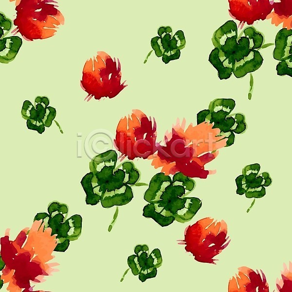 사람없음 EPS 일러스트 해외이미지 꽃 꽃무늬 꽃잎 들꽃 백그라운드 빨간색 잎 클로버 토끼풀 패턴 해외202004 해외202105