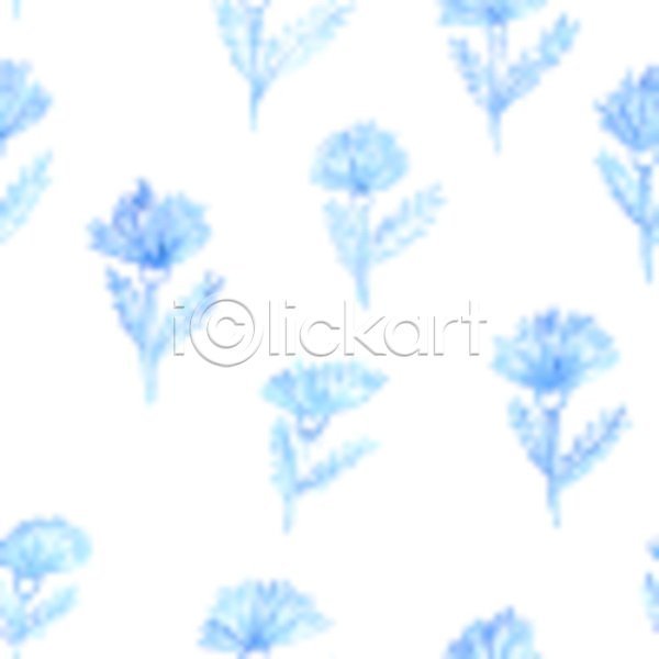사람없음 EPS 일러스트 해외이미지 꽃 꽃무늬 꽃잎 물 백그라운드 수레국화 수채화(물감) 잎 파란색 패턴 해외202004 해외202105