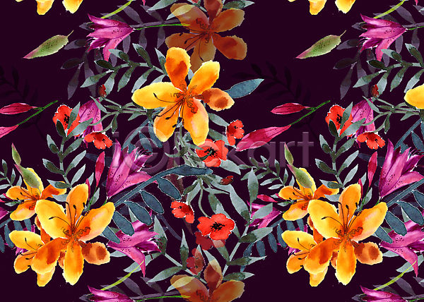 사람없음 JPG 일러스트 포토 해외이미지 꽃 꽃무늬 꽃잎 들꽃 백그라운드 백합(꽃) 수채화(물감) 잎 장미 패턴 해외202004 해외202105
