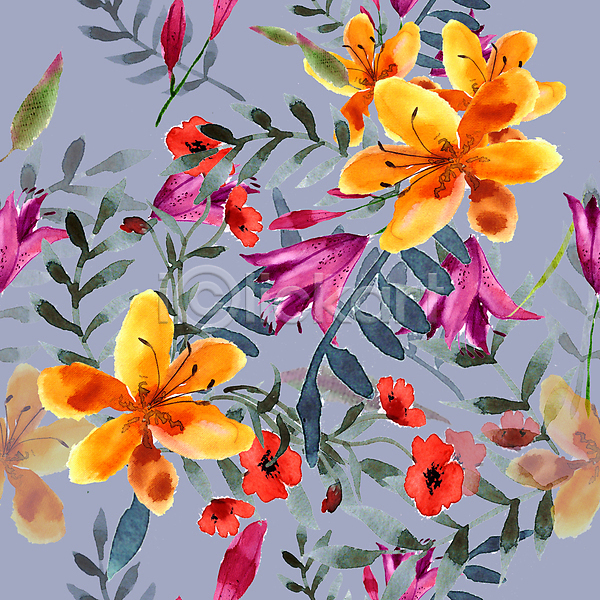 사람없음 JPG 일러스트 포토 해외이미지 꽃 꽃무늬 꽃잎 들꽃 백그라운드 백합(꽃) 수채화(물감) 잎 장미 패턴 해외202004 해외202105
