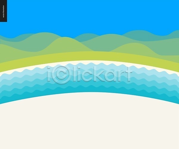 사람없음 EPS 일러스트 해외이미지 바다 백그라운드 산 심플 여름(계절) 연두색 파란색 해변 해외202004 해외202105 흰색