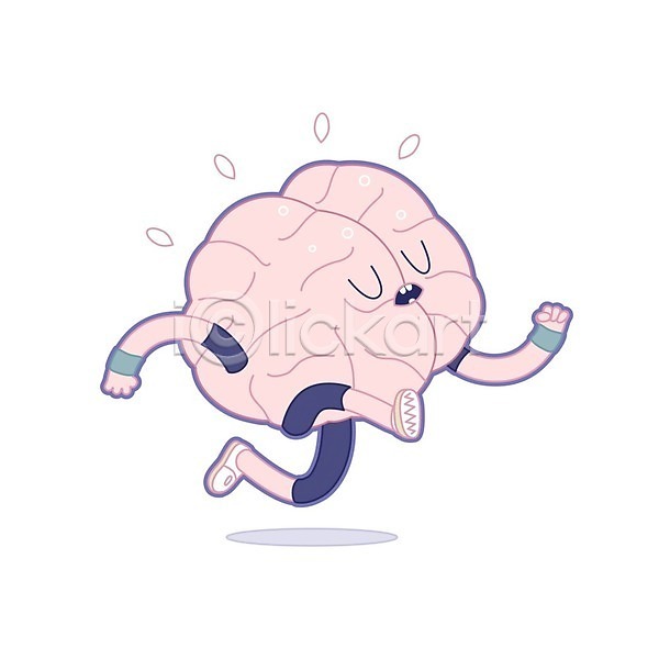사람없음 EPS 일러스트 해외이미지 뇌 달리기 땀 땀흘리기 운동 의학캐릭터 장기(의학) 캐릭터 해외202004 해외202105 힘듦