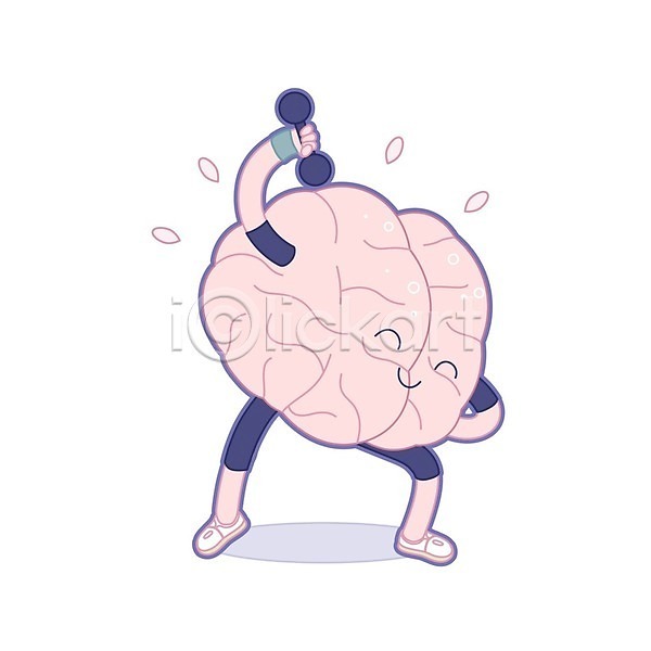 사람없음 EPS 일러스트 해외이미지 뇌 들기 땀 땀흘리기 아령 운동 의학캐릭터 캐릭터 해외202004 해외202105
