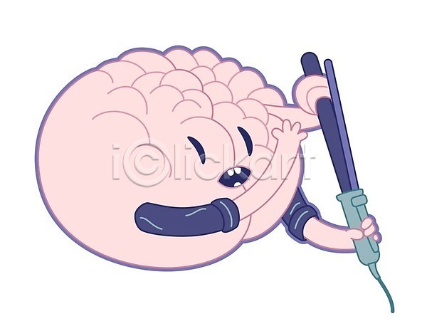 사람없음 EPS 일러스트 해외이미지 고데기 뇌 들기 머리손질 의학캐릭터 장기(의학) 캐릭터 해외202004 해외202105
